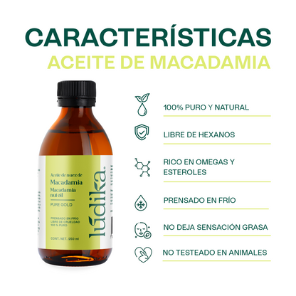 Aceite de Nuez de Macadamia | Facial y Capilar | Antiedad, Reparador Capilar y Súper Hidratante