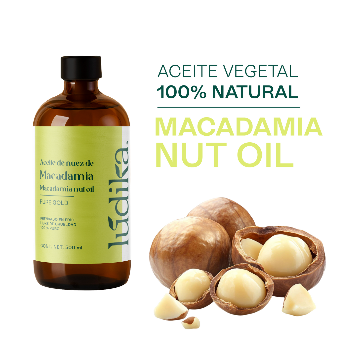 Aceite de Nuez de Macadamia | Facial y Capilar | Antiedad, Reparador Capilar y Súper Hidratante