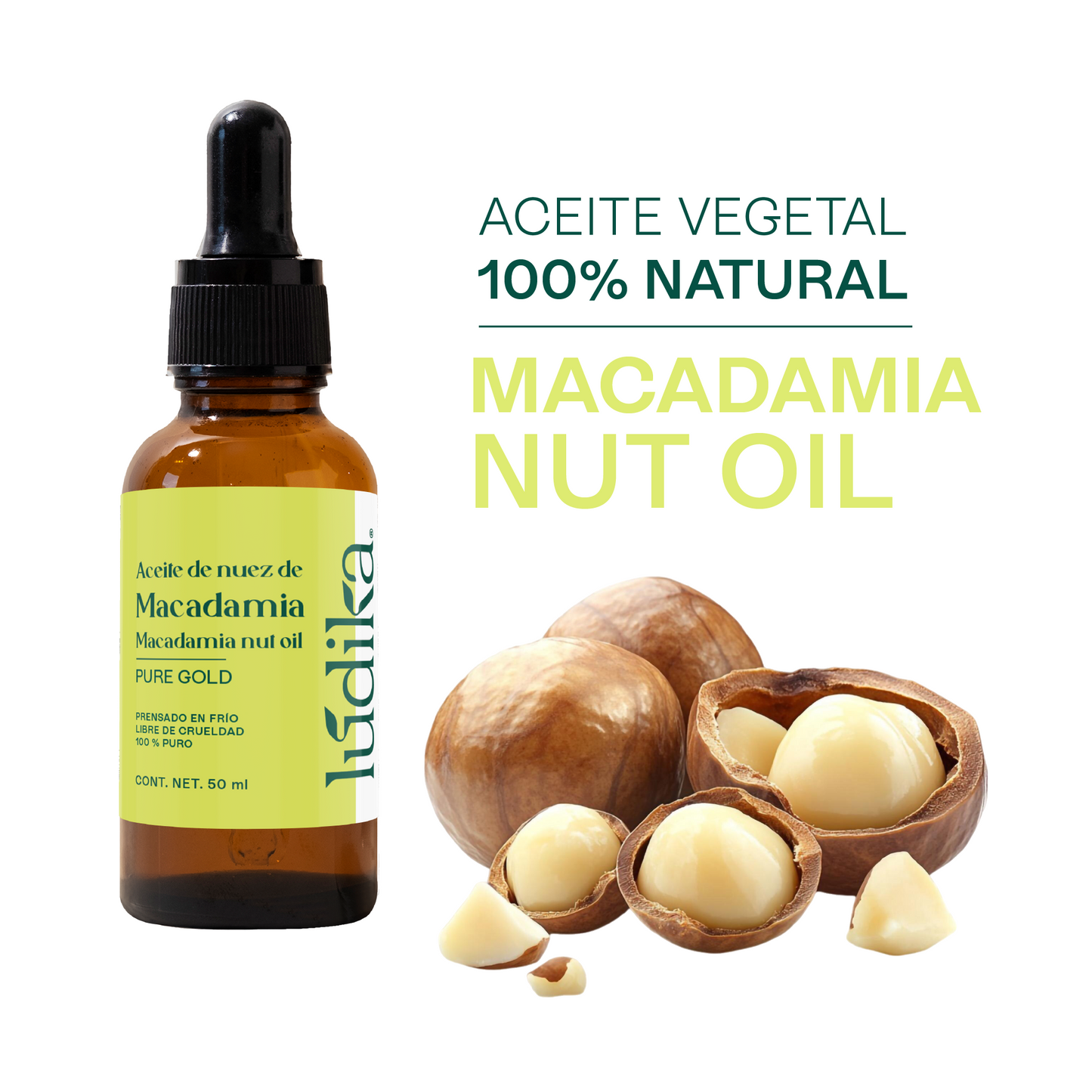 Aceite de Nuez de Macadamia | Facial y Capilar | Antiedad, Reparador Capilar y Súper Hidratante