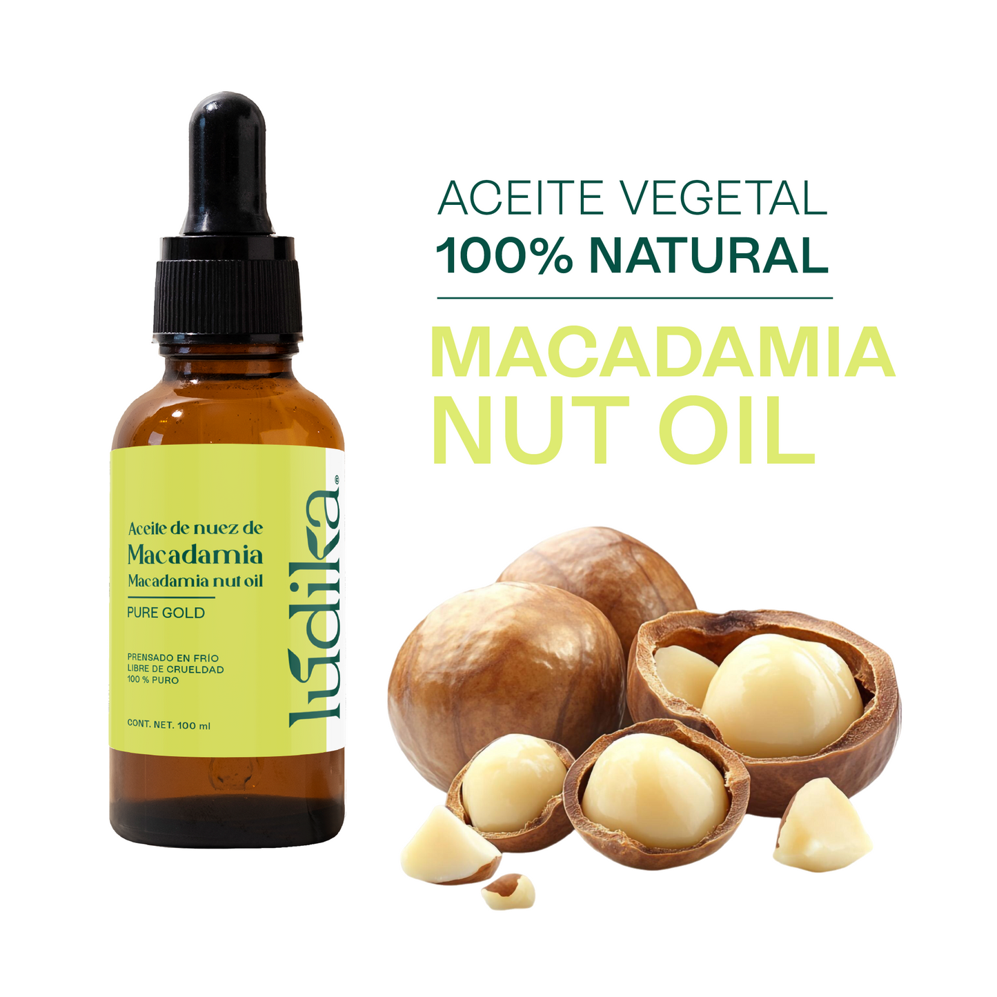 Aceite de Nuez de Macadamia | Facial y Capilar | Antiedad, Reparador Capilar y Súper Hidratante