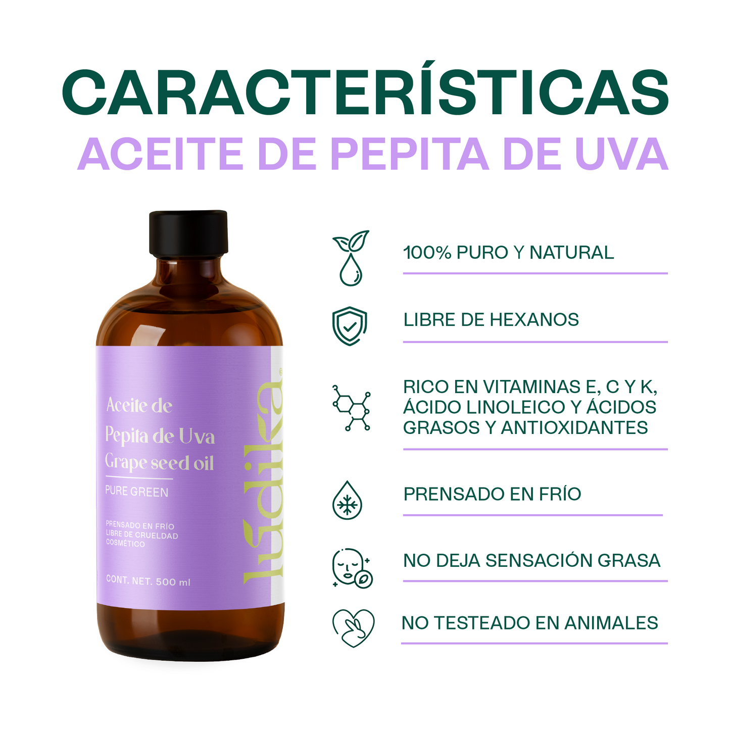 Aceite de Pepita de Uva Puro | Facial, Corporal y Corporal | Aceite de masaje, Antioxidante y Regulador Sebáceo
