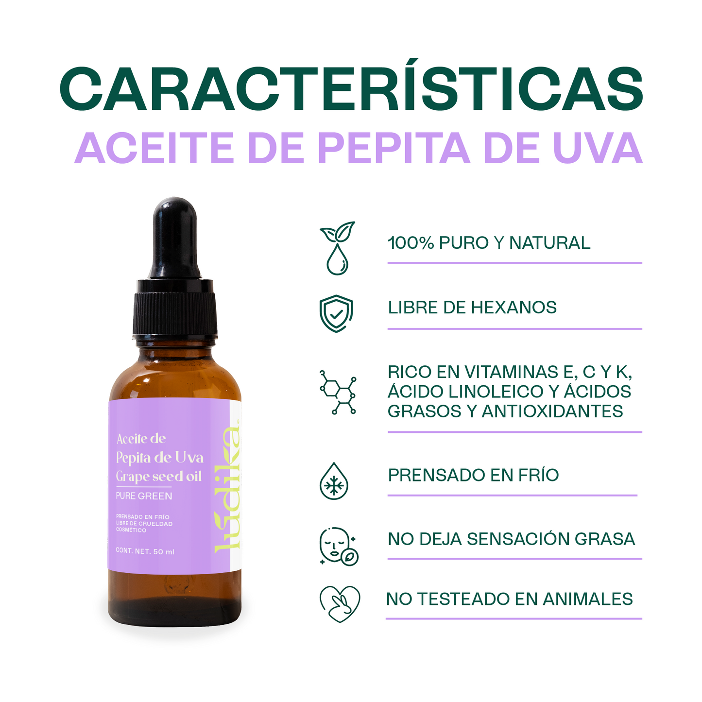 Aceite de Pepita de Uva Puro | Facial, Corporal y Corporal | Aceite de masaje, Antioxidante y Regulador Sebáceo
