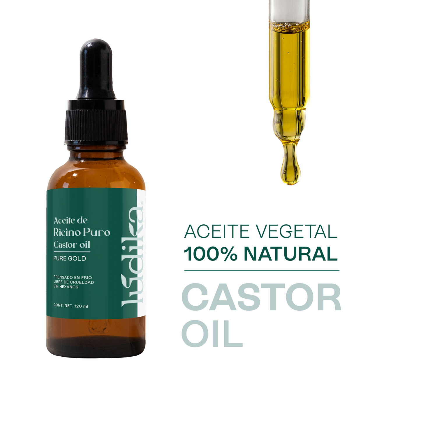 Aceite de Ricino Castor Oil Puro Orgánico | Cejas, Pestañas y Cabello | Hidratante, Antiinflamatorio y Estimulante Capilar