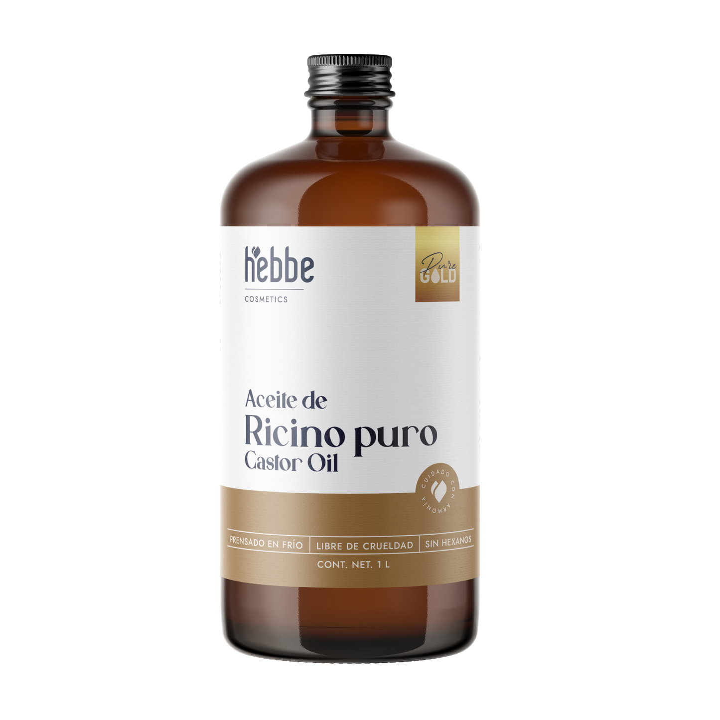 Aceite de Ricino Hebbe Castor Oil Puro Orgánico | Cejas, Pestañas y Cabello | Hidratante, Antiinflamatorio y Estimulante Capilar