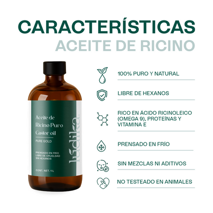 Aceite de Ricino Castor Oil Puro Orgánico | Cejas, Pestañas y Cabello | Hidratante, Antiinflamatorio y Estimulante Capilar
