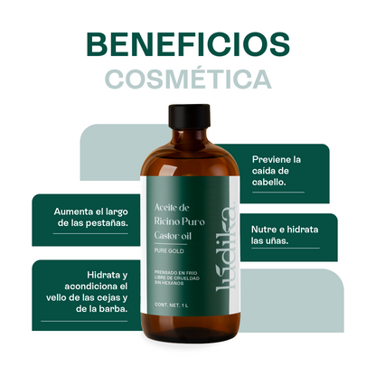 Aceite de Ricino Castor Oil Puro Orgánico | Cejas, Pestañas y Cabello | Hidratante, Antiinflamatorio y Estimulante Capilar