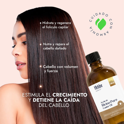 Aceite de Ricino Hebbe Castor Oil Puro Orgánico | Cejas, Pestañas y Cabello | Hidratante, Antiinflamatorio y Estimulante Capilar