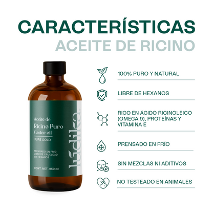 Aceite de Ricino Castor Oil Puro Orgánico | Cejas, Pestañas y Cabello | Hidratante, Antiinflamatorio y Estimulante Capilar
