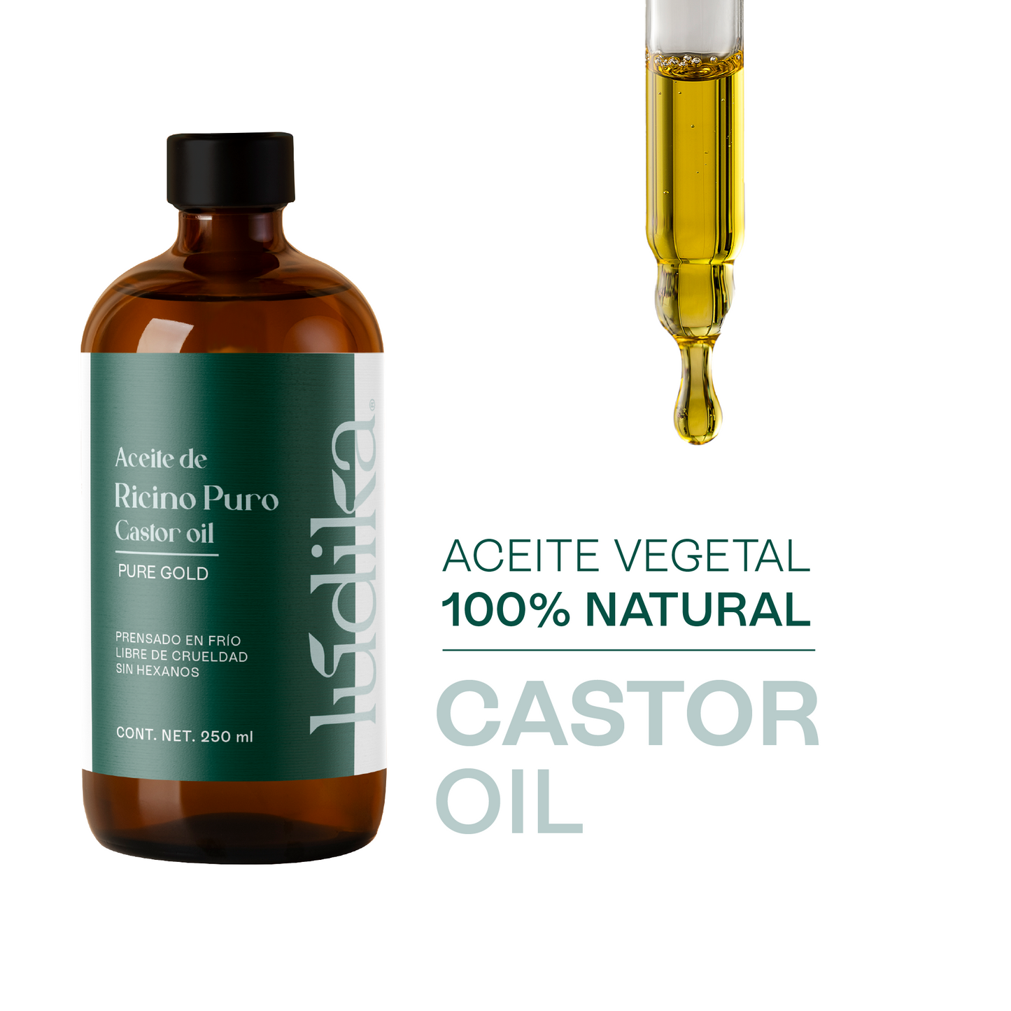 Aceite de Ricino Castor Oil Puro Orgánico | Cejas, Pestañas y Cabello | Hidratante, Antiinflamatorio y Estimulante Capilar