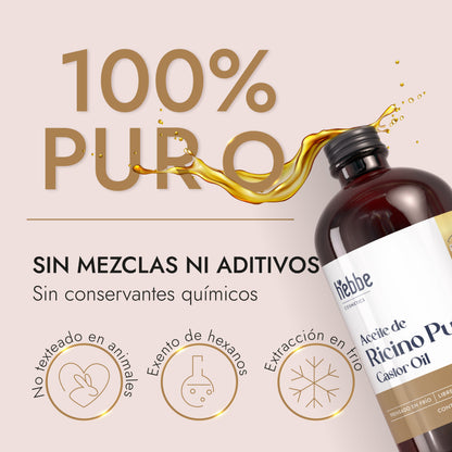Aceite de Ricino Hebbe Castor Oil Puro Orgánico | Cejas, Pestañas y Cabello | Hidratante, Antiinflamatorio y Estimulante Capilar