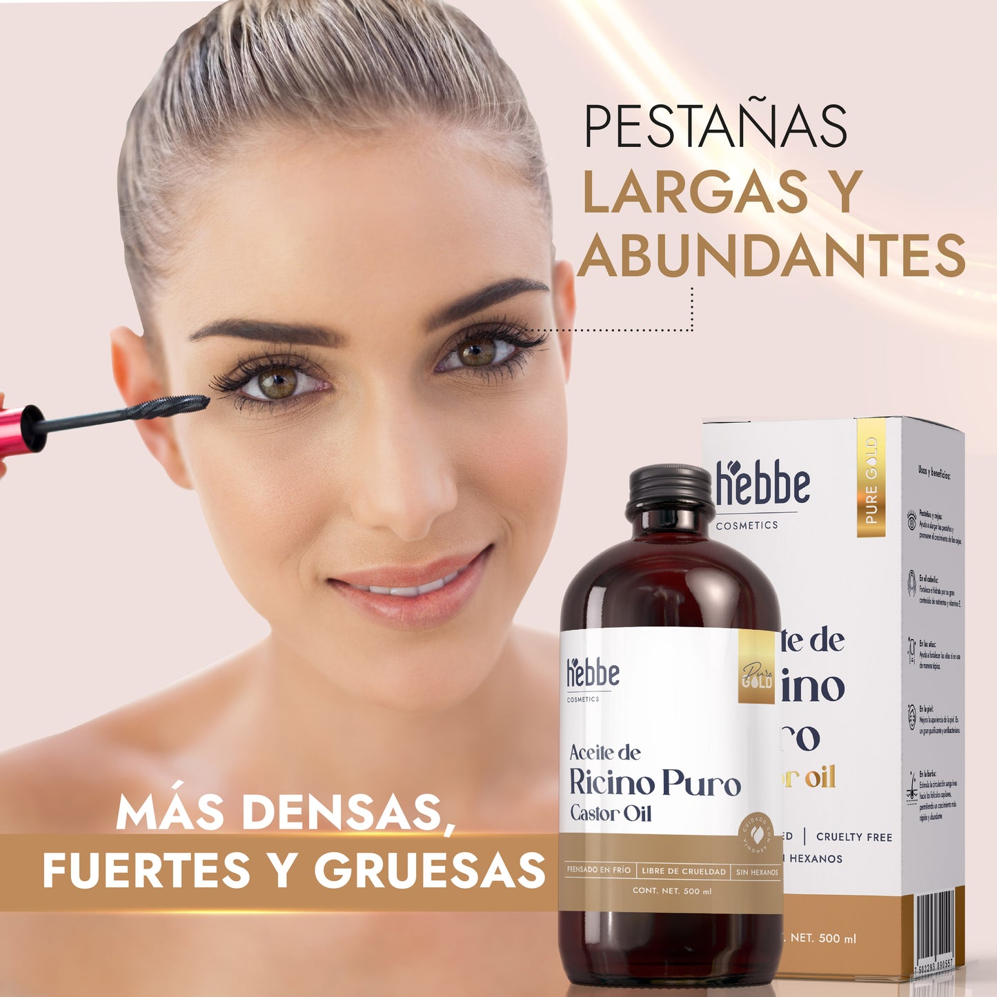 Aceite de Ricino Hebbe Castor Oil Puro Orgánico | Cejas, Pestañas y Cabello | Hidratante, Antiinflamatorio y Estimulante Capilar