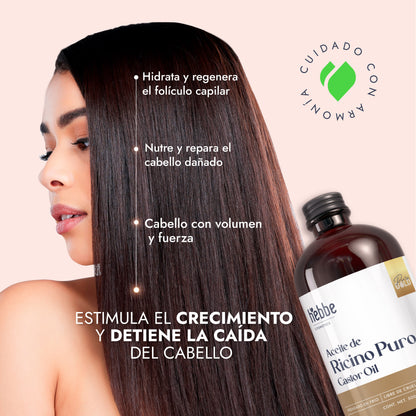 Aceite de Ricino Hebbe Castor Oil Puro Orgánico | Cejas, Pestañas y Cabello | Hidratante, Antiinflamatorio y Estimulante Capilar