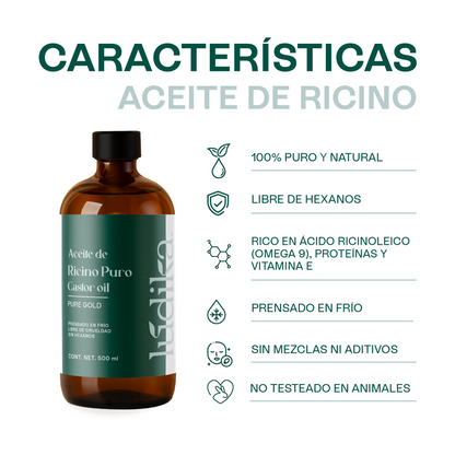 Aceite de Ricino Castor Oil Puro Orgánico | Cejas, Pestañas y Cabello | Hidratante, Antiinflamatorio y Estimulante Capilar