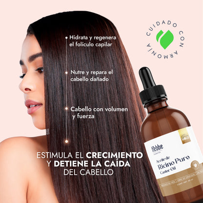 Aceite de Ricino Hebbe Castor Oil Puro Orgánico | Cejas, Pestañas y Cabello | Hidratante, Antiinflamatorio y Estimulante Capilar