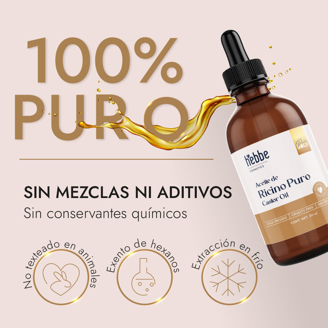 Aceite de Ricino Hebbe Castor Oil Puro Orgánico | Cejas, Pestañas y Cabello | Hidratante, Antiinflamatorio y Estimulante Capilar