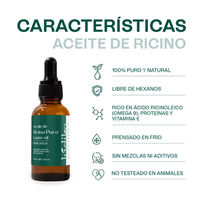 Aceite de Ricino Castor Oil Puro Orgánico | Cejas, Pestañas y Cabello | Hidratante, Antiinflamatorio y Estimulante Capilar
