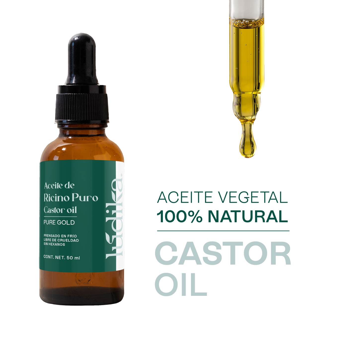 Aceite de Ricino Castor Oil Puro Orgánico | Cejas, Pestañas y Cabello | Hidratante, Antiinflamatorio y Estimulante Capilar