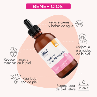 Aceite de Rosa Mosqueta Hebbe Virgen | Facial y corporal | Regenerador, AntiEdad, AntiEstrias y Hidratante en zona de contorno de ojos