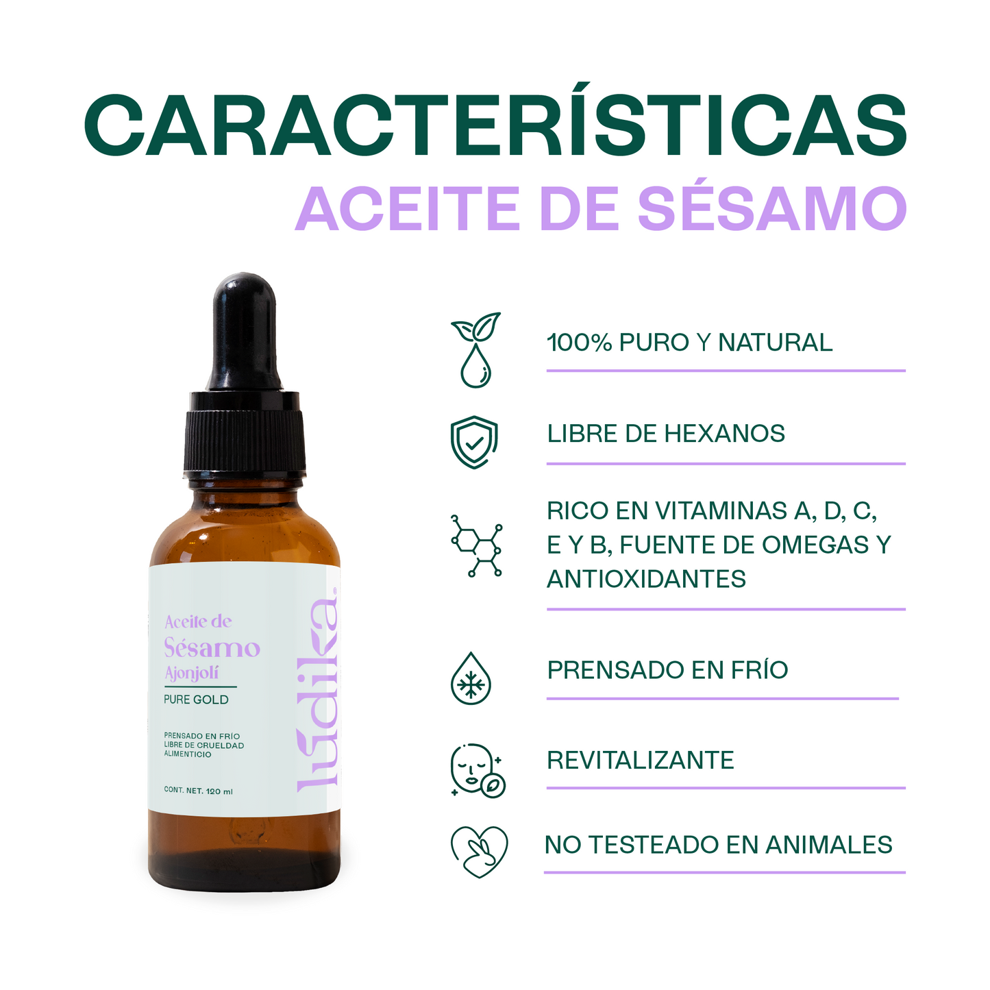 Aceite de Sésamo Ajonjolí Virgen | Facial Capilar y Corporal | Antiedad, Hidratante y Protector Capilar