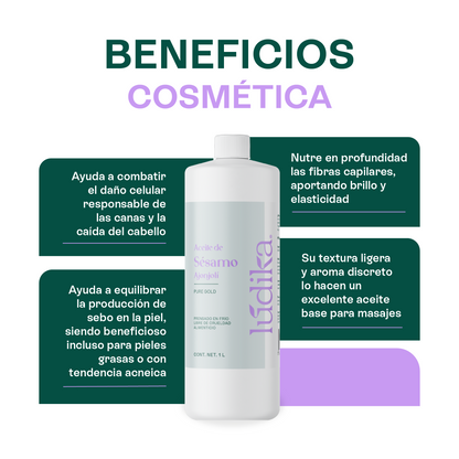 Aceite de Sésamo Ajonjolí Virgen | Facial Capilar y Corporal | Antiedad, Hidratante y Protector Capilar