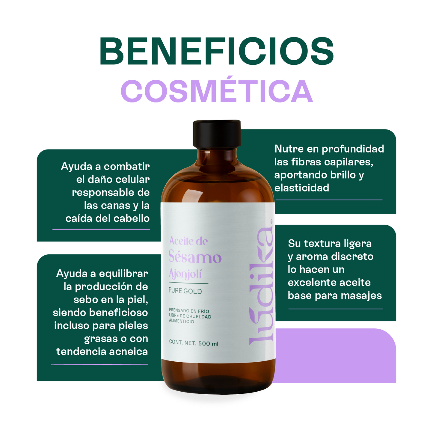 Aceite de Sésamo Ajonjolí Virgen | Facial Capilar y Corporal | Antiedad, Hidratante y Protector Capilar