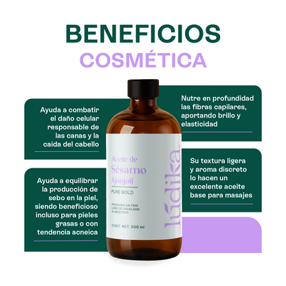 Aceite de Sésamo Ajonjolí Virgen | Facial Capilar y Corporal | Antiedad, Hidratante y Protector Capilar