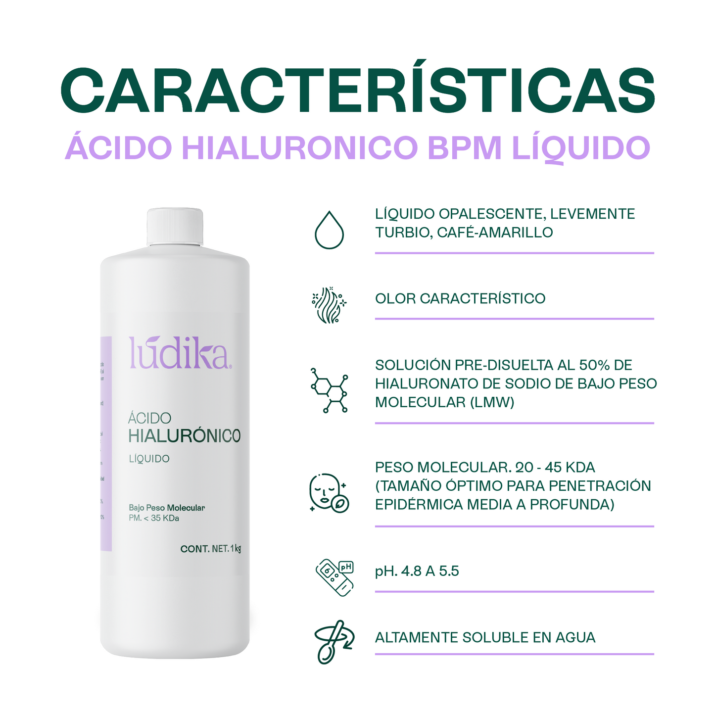 Ácido Hialurónico (Bajo Peso Molecular Líquido) | Hidratación Profunda y Reparación | Elasticidad y Firmeza