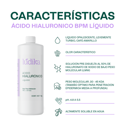 Ácido Hialurónico (Bajo Peso Molecular Líquido) | Hidratación Profunda y Reparación | Elasticidad y Firmeza