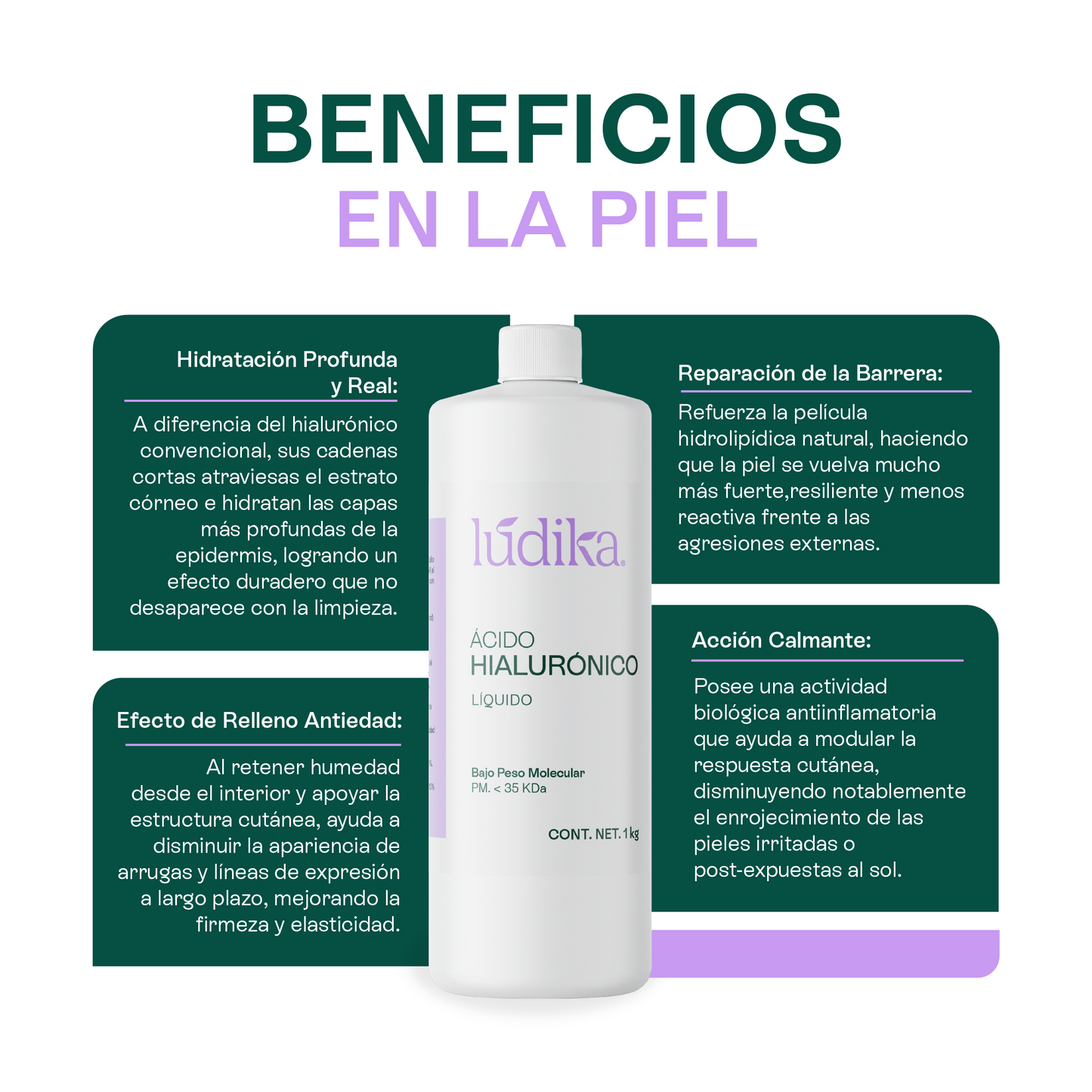 Ácido Hialurónico (Bajo Peso Molecular Líquido) | Hidratación Profunda y Reparación | Elasticidad y Firmeza