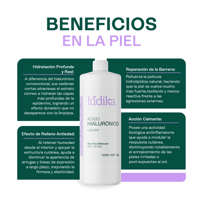 Ácido Hialurónico (Bajo Peso Molecular Líquido) | Hidratación Profunda y Reparación | Elasticidad y Firmeza