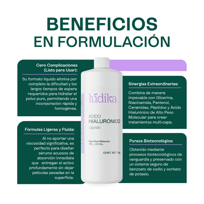 Ácido Hialurónico (Bajo Peso Molecular Líquido) | Hidratación Profunda y Reparación | Elasticidad y Firmeza