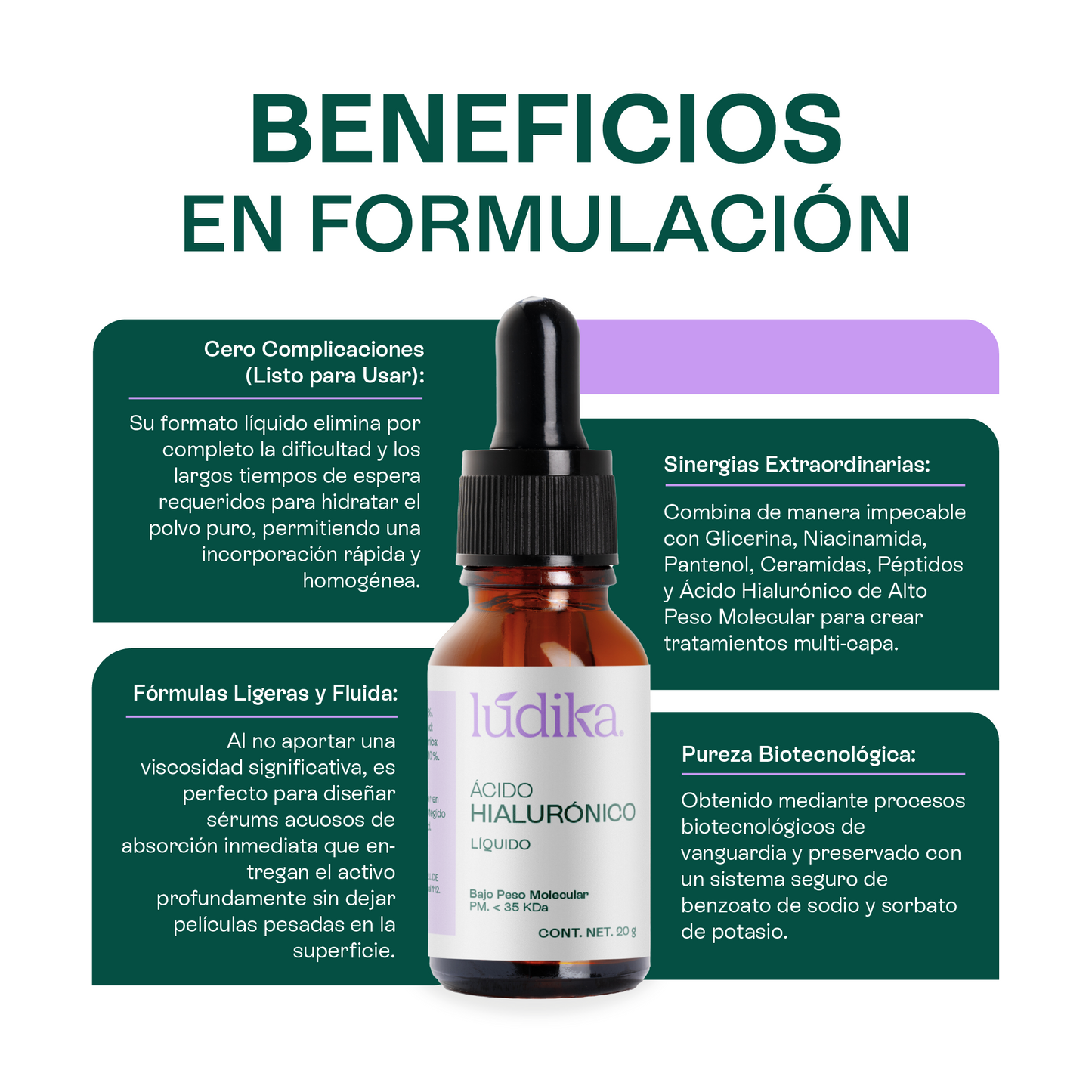Ácido Hialurónico (Bajo Peso Molecular Líquido) | Hidratación Profunda y Reparación | Elasticidad y Firmeza