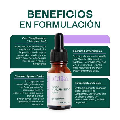 Ácido Hialurónico (Bajo Peso Molecular Líquido) | Hidratación Profunda y Reparación | Elasticidad y Firmeza