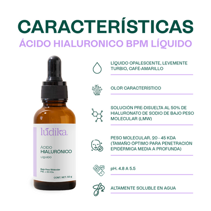 Ácido Hialurónico (Bajo Peso Molecular Líquido) | Hidratación Profunda y Reparación | Elasticidad y Firmeza