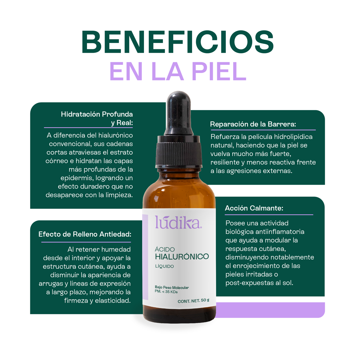 Ácido Hialurónico (Bajo Peso Molecular Líquido) | Hidratación Profunda y Reparación | Elasticidad y Firmeza