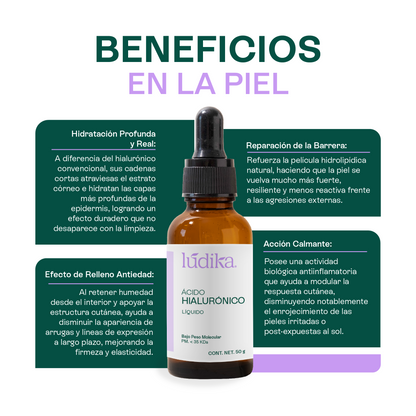 Ácido Hialurónico (Bajo Peso Molecular Líquido) | Hidratación Profunda y Reparación | Elasticidad y Firmeza