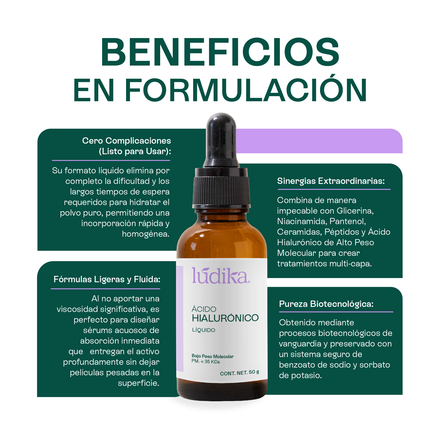 Ácido Hialurónico (Bajo Peso Molecular Líquido) | Hidratación Profunda y Reparación | Elasticidad y Firmeza