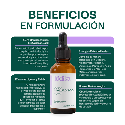 Ácido Hialurónico (Bajo Peso Molecular Líquido) | Hidratación Profunda y Reparación | Elasticidad y Firmeza