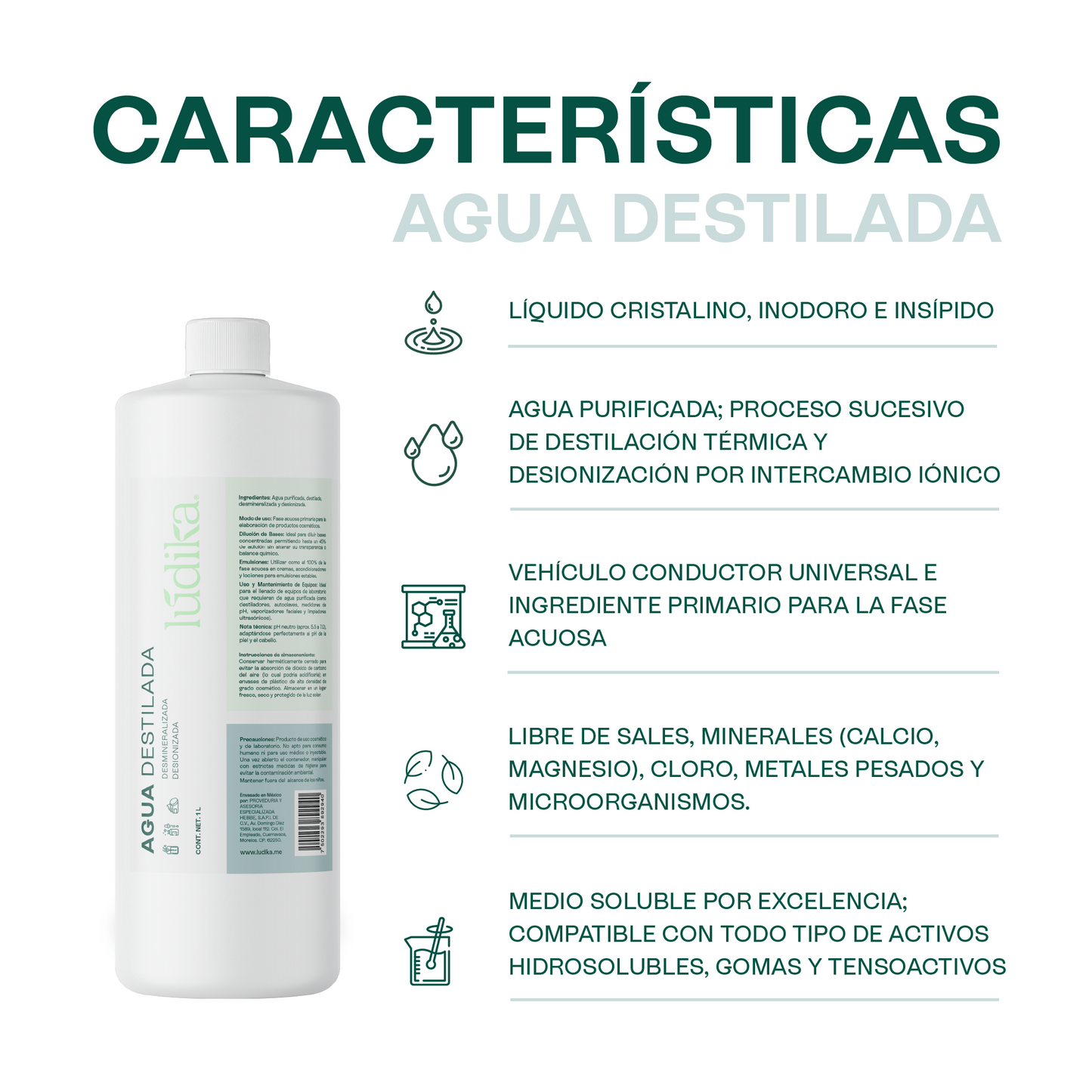 Agua Destilada | Desionizada, Desmineralizada | Solvente Universal | Estabilidad para Fórmulas Cosméticas