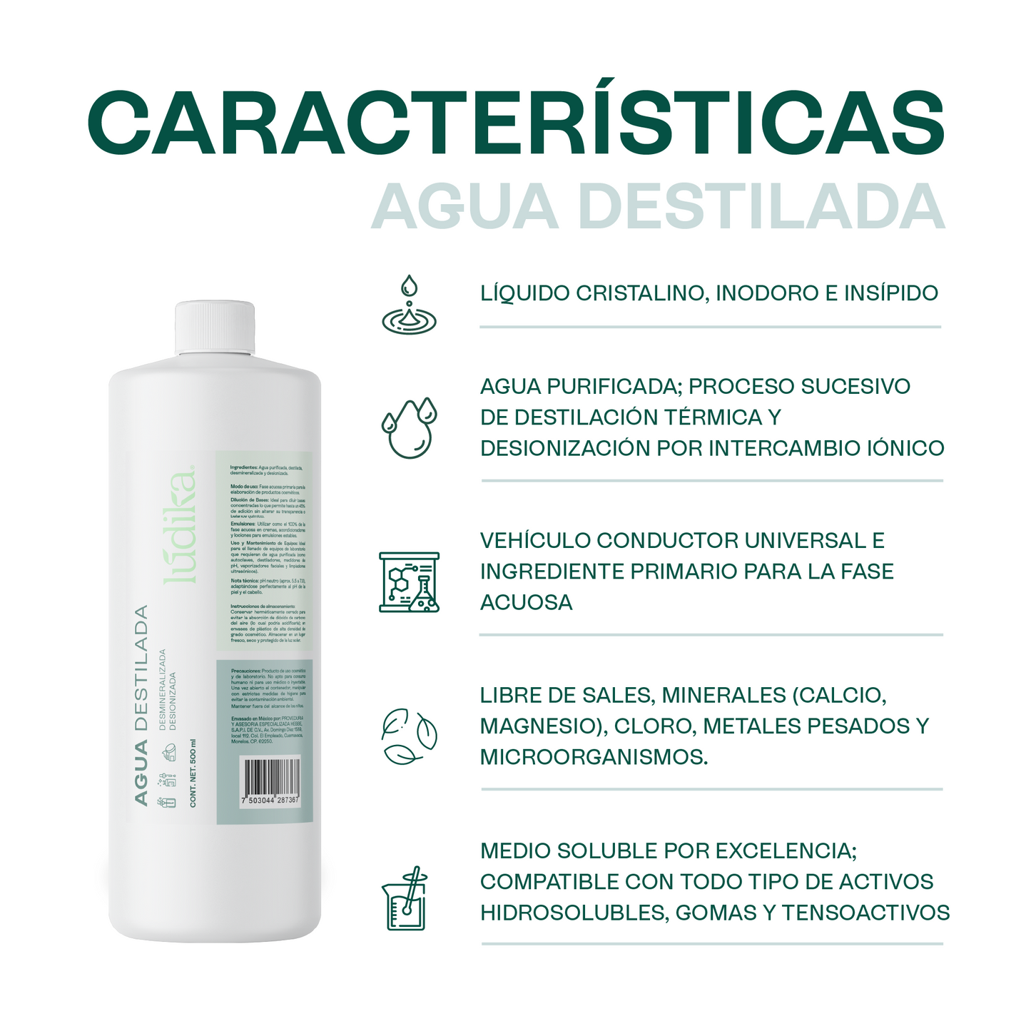 Agua Destilada | Desionizada, Desmineralizada | Solvente Universal | Estabilidad para Fórmulas Cosméticas