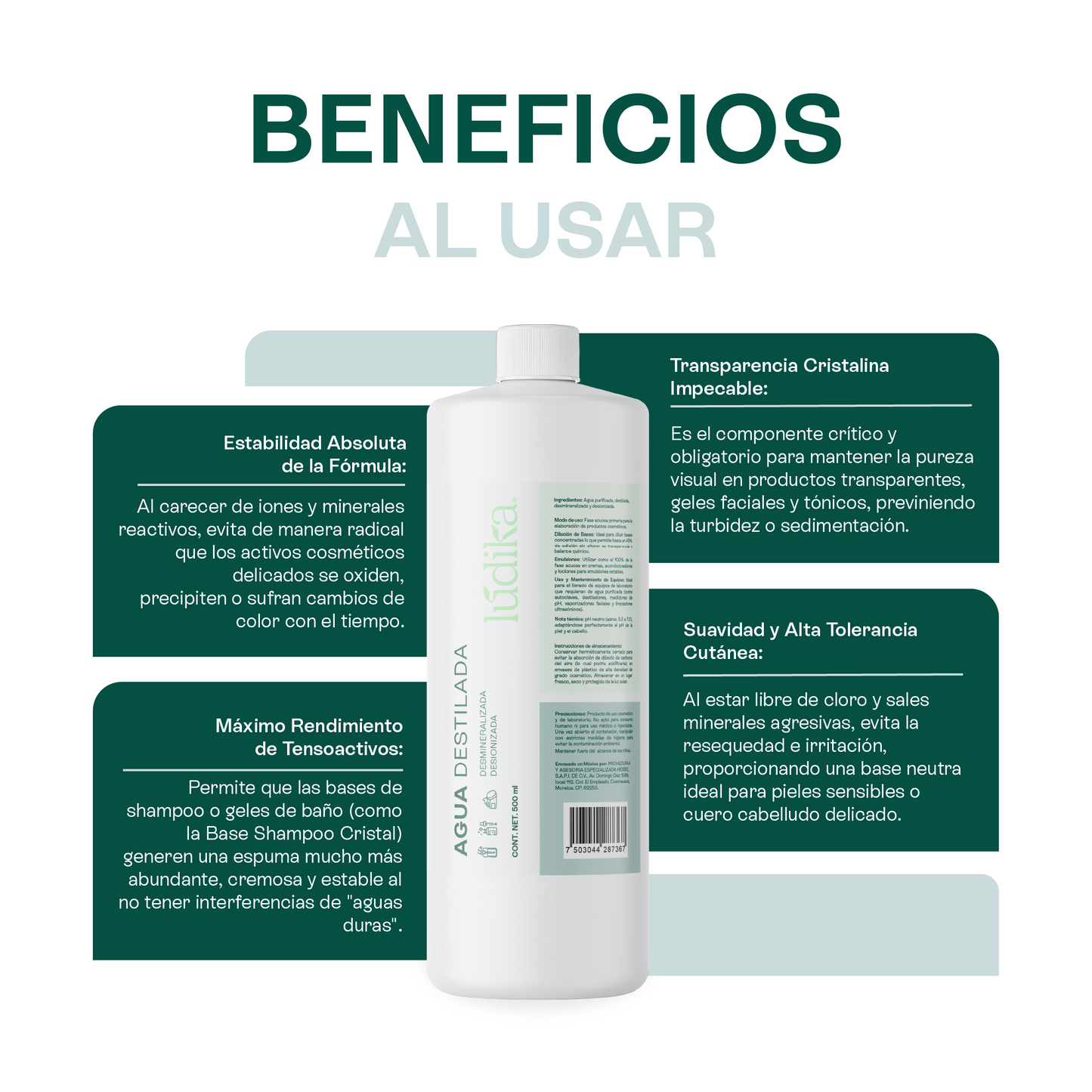 Agua Destilada | Desionizada, Desmineralizada | Solvente Universal | Estabilidad para Fórmulas Cosméticas
