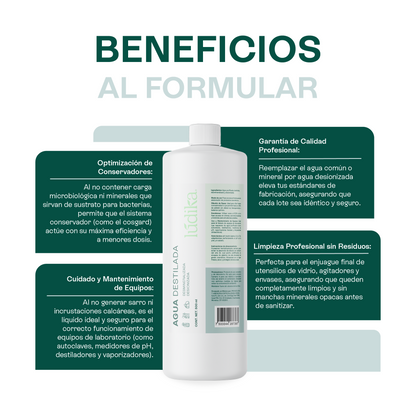 Agua Destilada | Desionizada, Desmineralizada | Solvente Universal | Estabilidad para Fórmulas Cosméticas