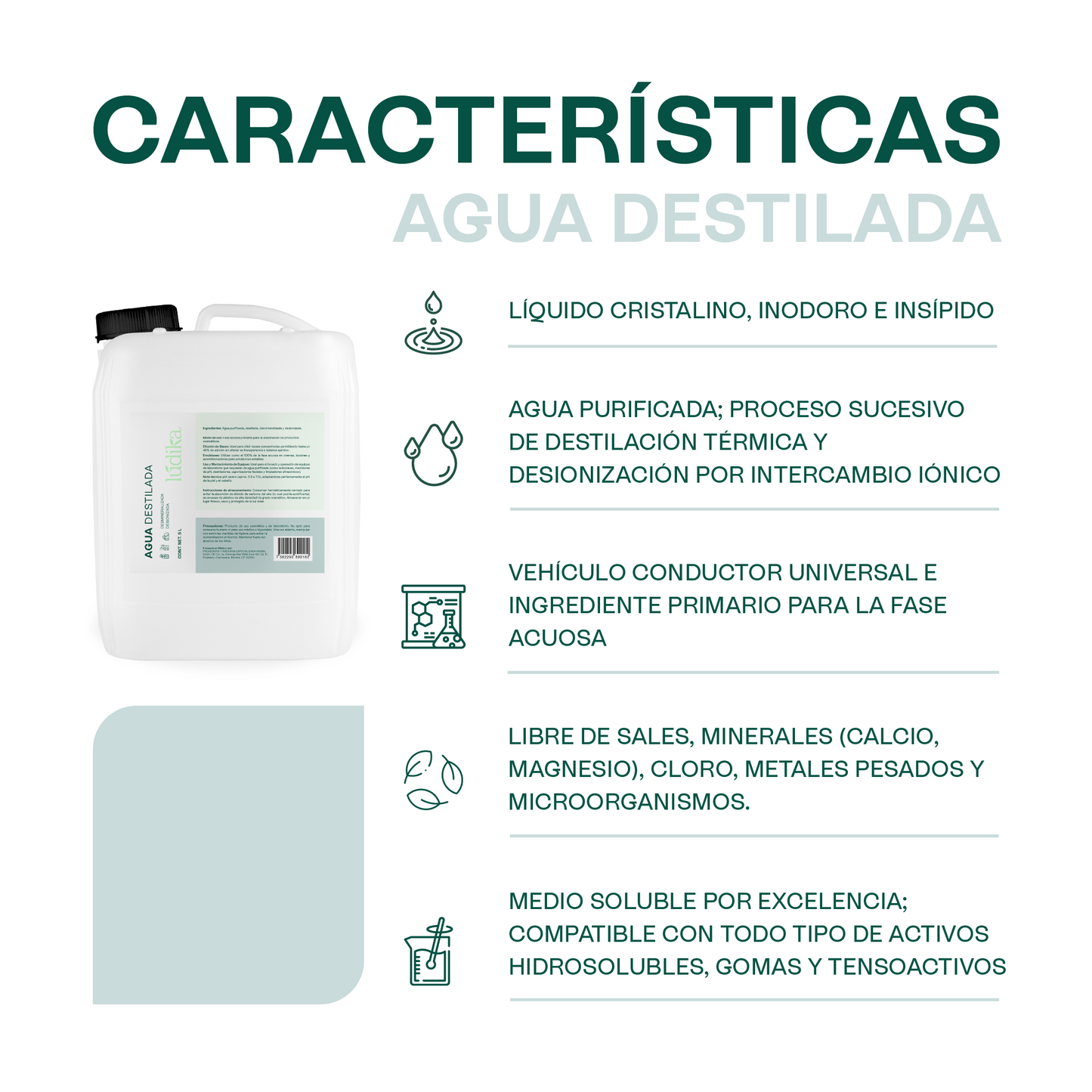 Agua Destilada | Desionizada, Desmineralizada | Solvente Universal | Estabilidad para Fórmulas Cosméticas