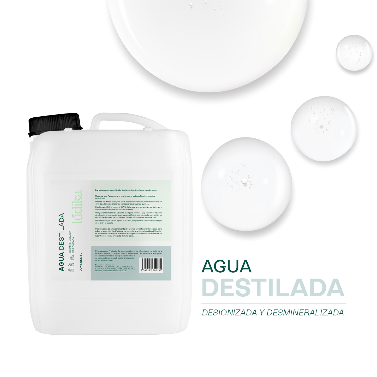 Agua Destilada | Desionizada, Desmineralizada | Solvente Universal | Estabilidad para Fórmulas Cosméticas