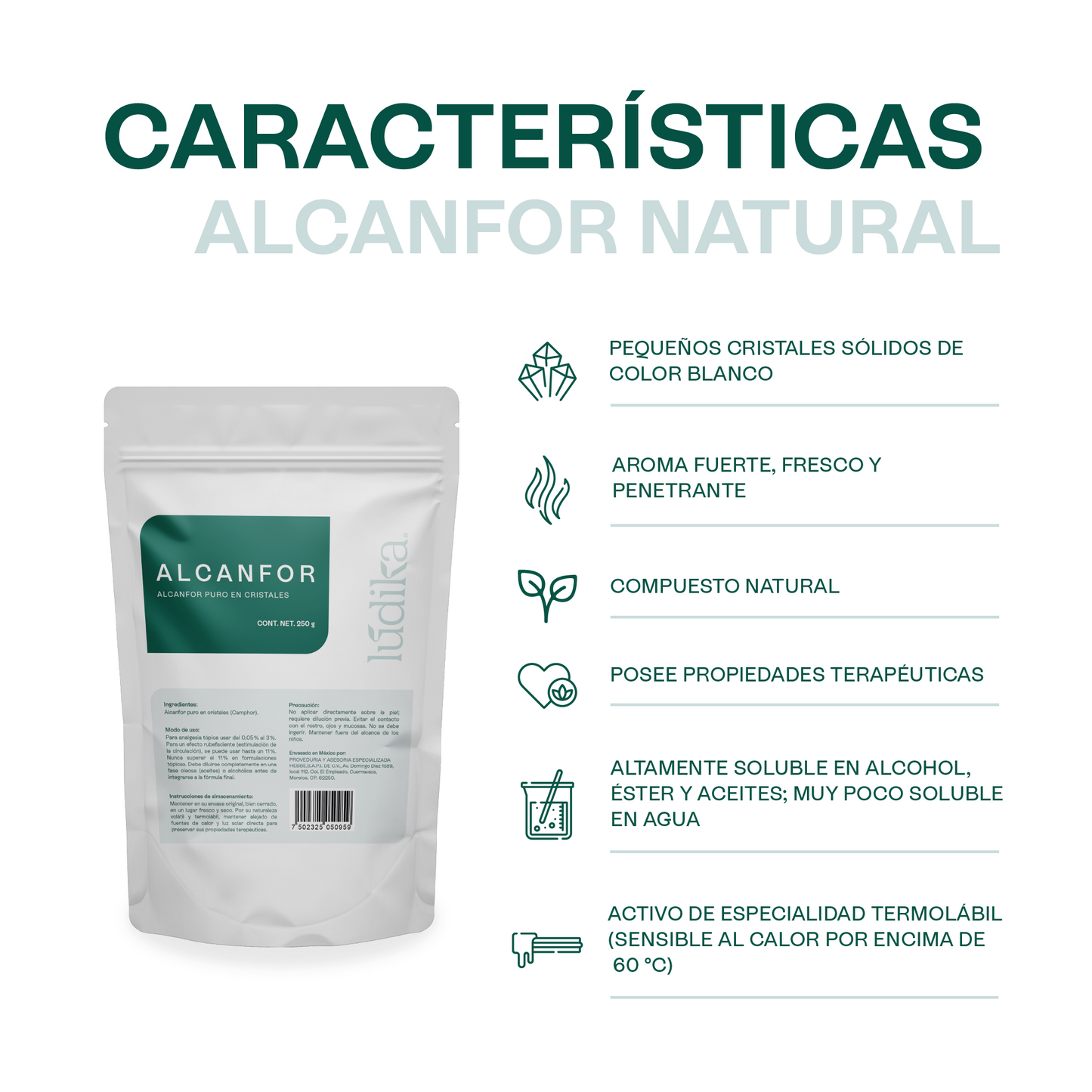 Alcanfor en Cristales | Propiedades Analgésicas, Calmantes y Descongestivas