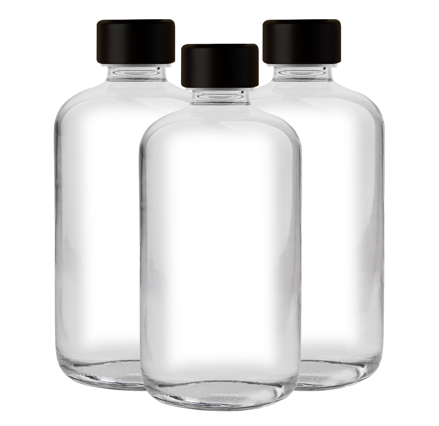 Botella Boston | Envase de Vidrio Transparente | Cosmético y Alimenticio 3 pzas