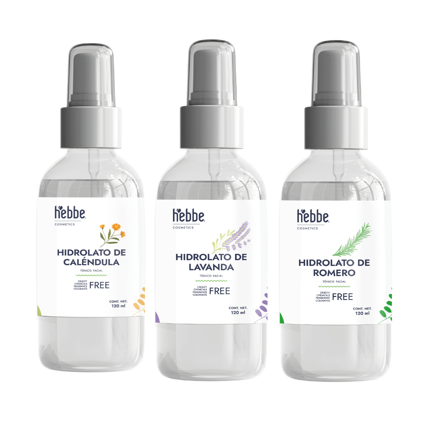 Kit 3 Hidrolatos en Spray 120 ml | Esencia Floral y Herbal para la Piel y el Cabello