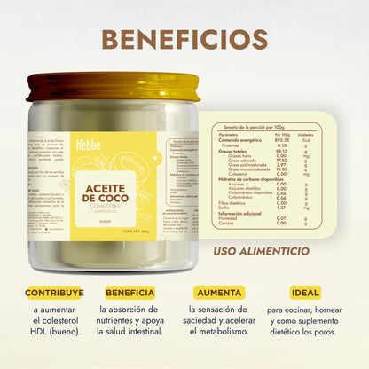 Aceite de Coco Comestible | El Tesoro Tropical 100% Puro para Tu Cocina y Tu Piel