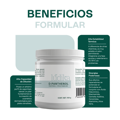 D – Pantenol (Pro-Vitamina B5) | Facial, Corporal, Capilar | Hidratante, Calmante y Cicatrizante