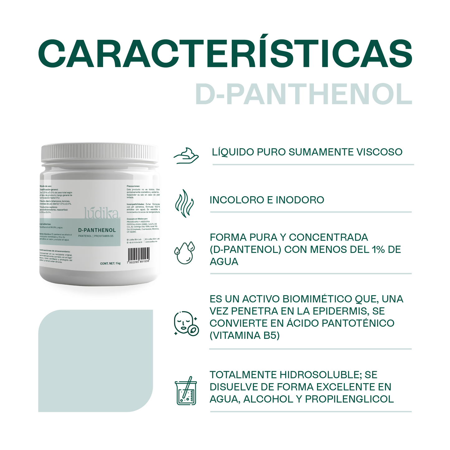 D – Pantenol (Pro-Vitamina B5) | Facial, Corporal, Capilar | Hidratante, Calmante y Cicatrizante